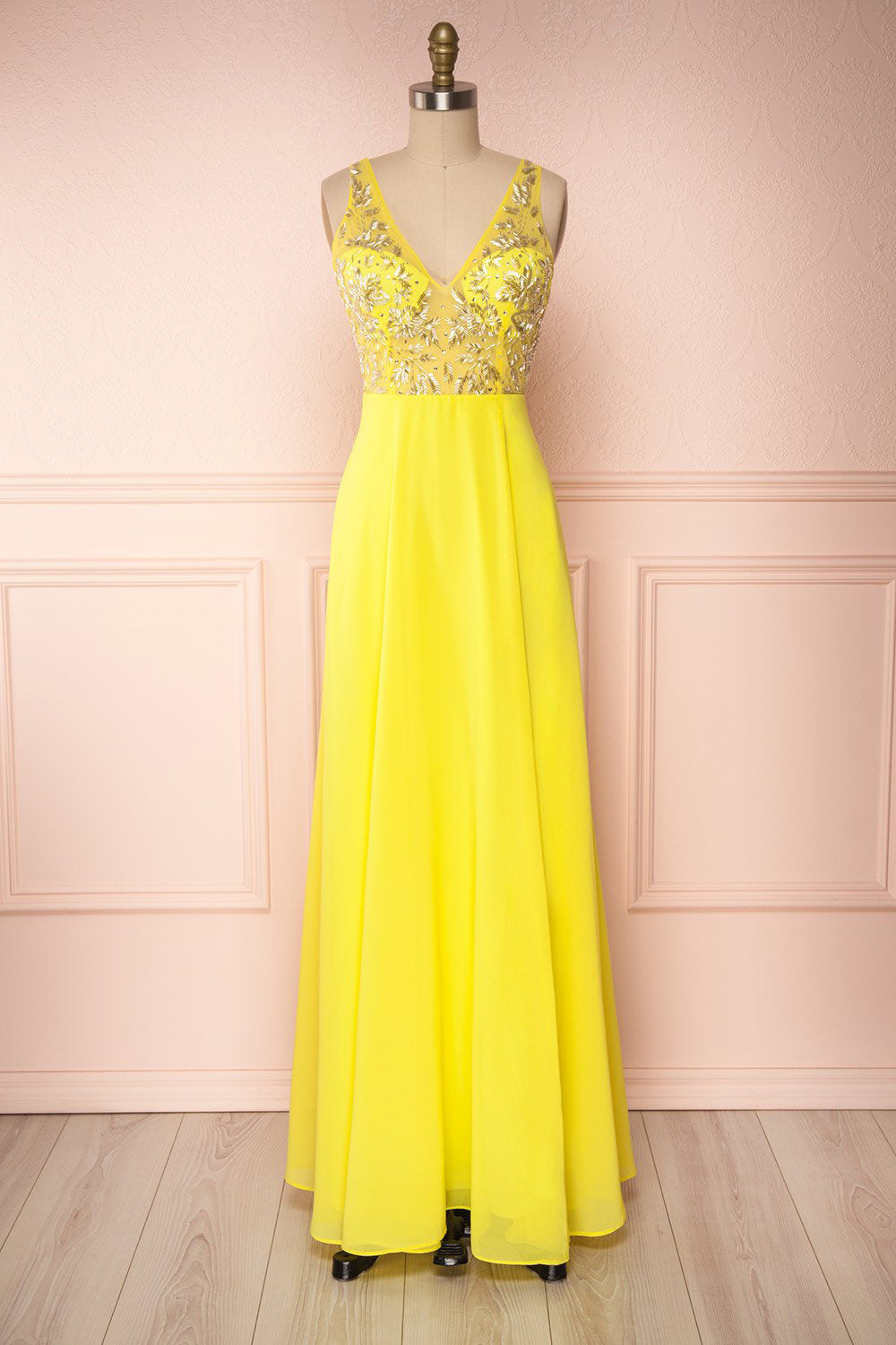 Esther Yellow Maxi Prom Dress with Slit ...